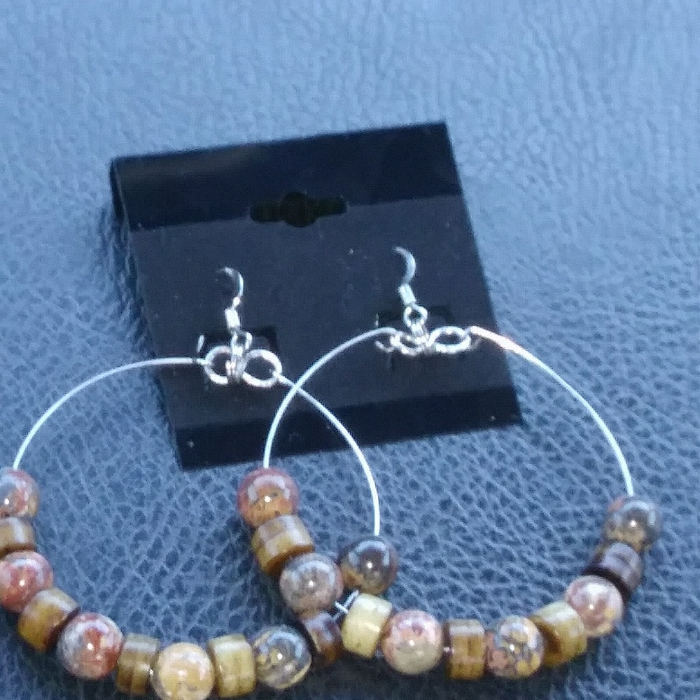 Handmade Stone and wood beaded ear rings
